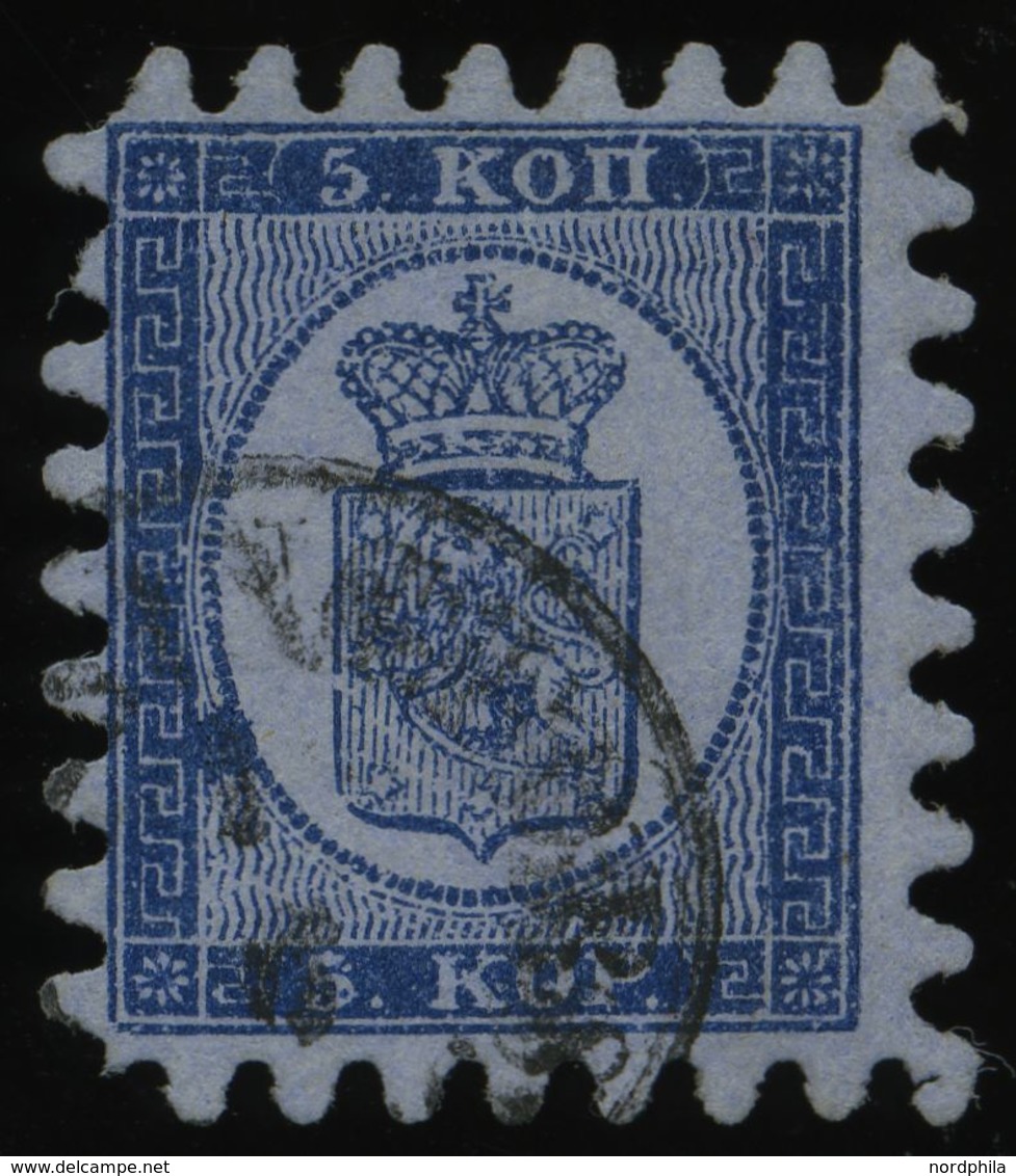 FINNLAND 3B O, 1865, 5 K. Blau Auf Graublau, Praktisch Alle Zungen, Pracht - Gebraucht