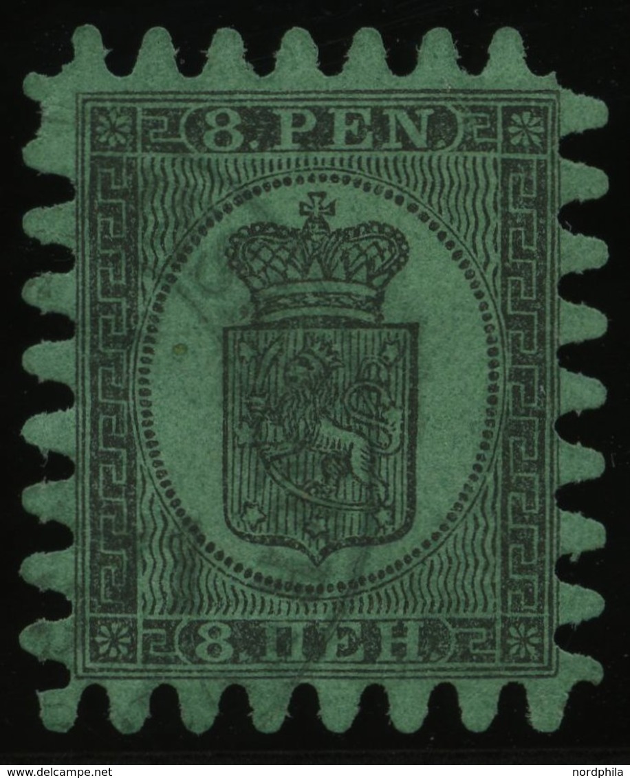 FINNLAND 6Cx O, 1867, 8 P. Schwarz Auf Grün, Alle Zungen, Pracht - Gebraucht