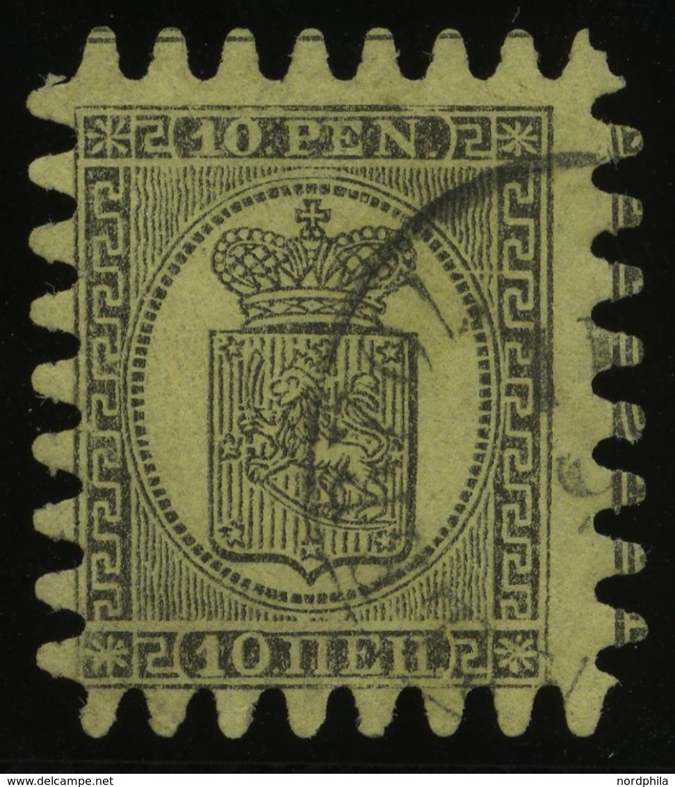 FINNLAND 7Cz O, 1870, 10 P. Schwarz Auf Strohgelb, Alle Zungen, Pracht - Used Stamps