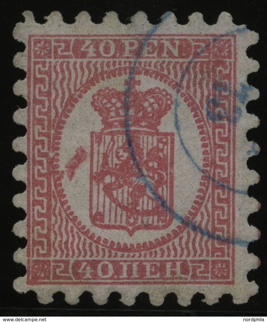 FINNLAND 9Ay O, 1872, 40 P. Rosakarmin, Blauer K2, Interessante Druckzufälligkeit Links Neben Dem Wappen, Alle Zungen, K - Gebraucht