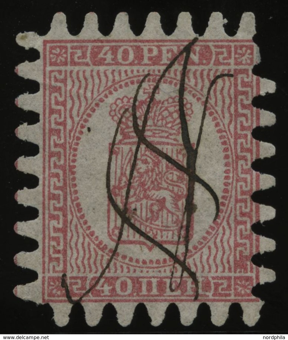 FINNLAND 9Cx ~ , 1866, 40 P. Rosakarmin, Lovisa-Federzugentwertung N (Norring), Nur Eine Zunge Fehlend, Pracht - Used Stamps