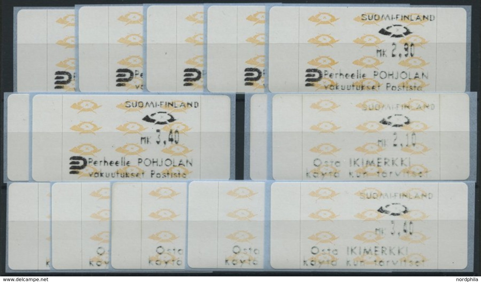 FINNLAND A 12.3,12.4 **, Automatenmarken: 1992, Je 7 Verschiedene Wertstufen Perheelle Pohljolan Und Osta Ikimerkki, Pra - Used Stamps