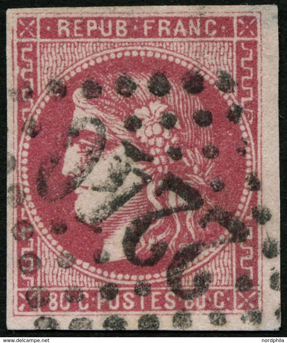 FRANKREICH 44a O, 1870, 80 C. Rosa, Nummernstempel 2240, Kleine Helle Ecke Sonst Pracht, Mi. 300.- - Sonstige & Ohne Zuordnung