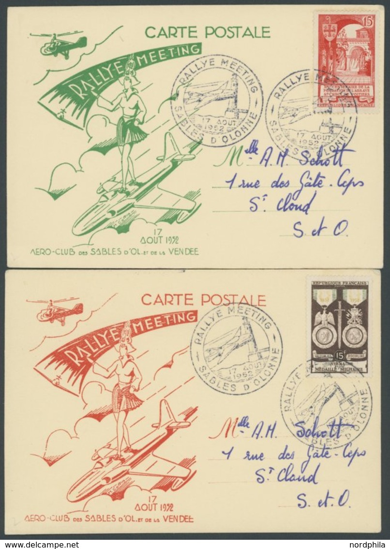 FRANKREICH 944/5 BRIEF, 1952, Abtei Ste-Croix Und Militärmedaille, Je Auf Sonderkarte Des AERO-CLUB Sables D`Olonne Mit  - Altri & Non Classificati