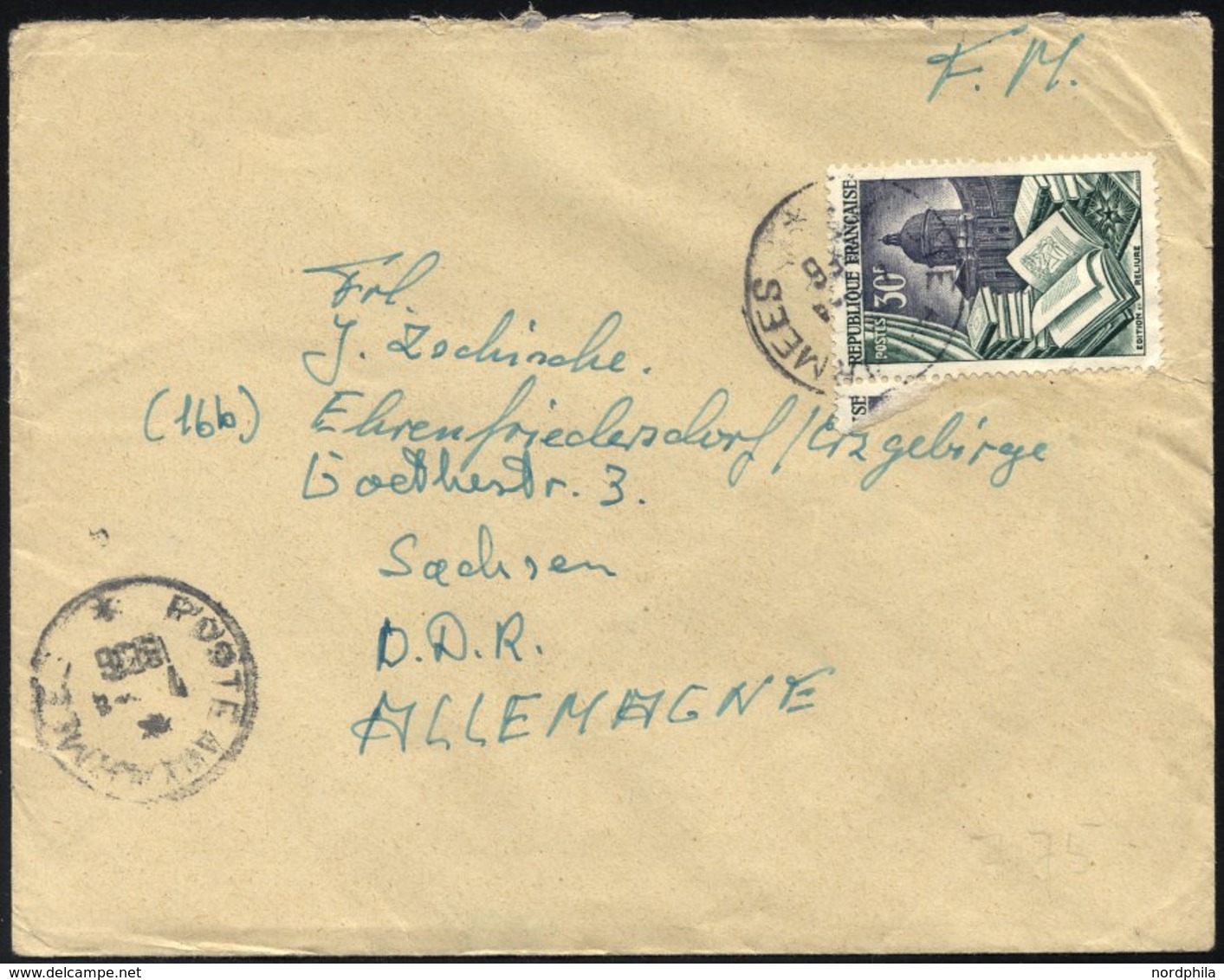 FRANKREICH FELDPOST 997 BRIEF, 1956, 30 Fr. Exportindustrie Mit K1 POSTE AUX ARMEES Auf Feldpostbrief Eines Deutschen Fr - Military Postmarks From 1900 (out Of Wars Periods)