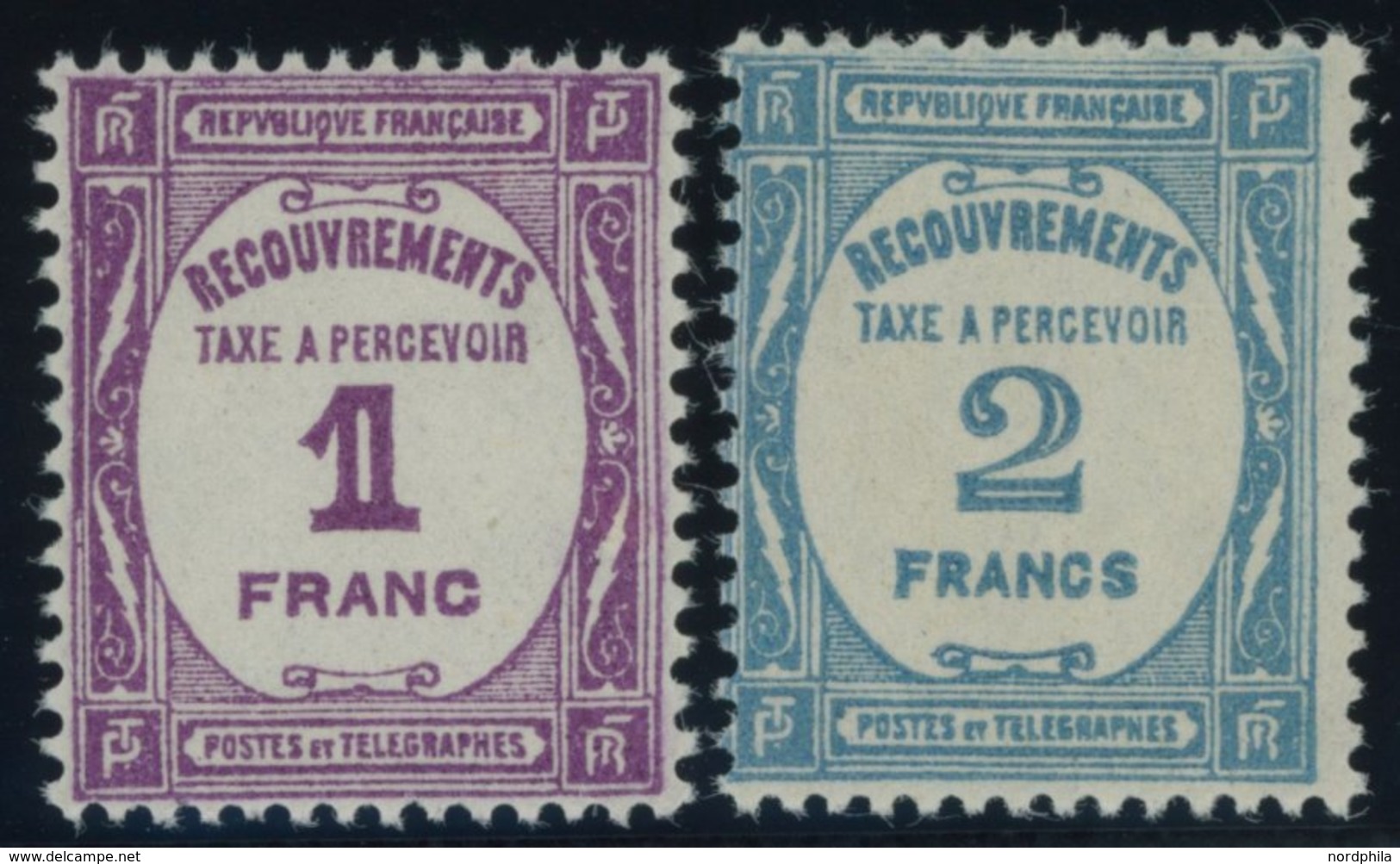 PORTOMARKEN P 60/1 **, 1927, 1 Fr. Violett Und 2 Fr. Hellblau, Postfrisch, 2 Prachtwerte, Mi. 140.- - Portomarken