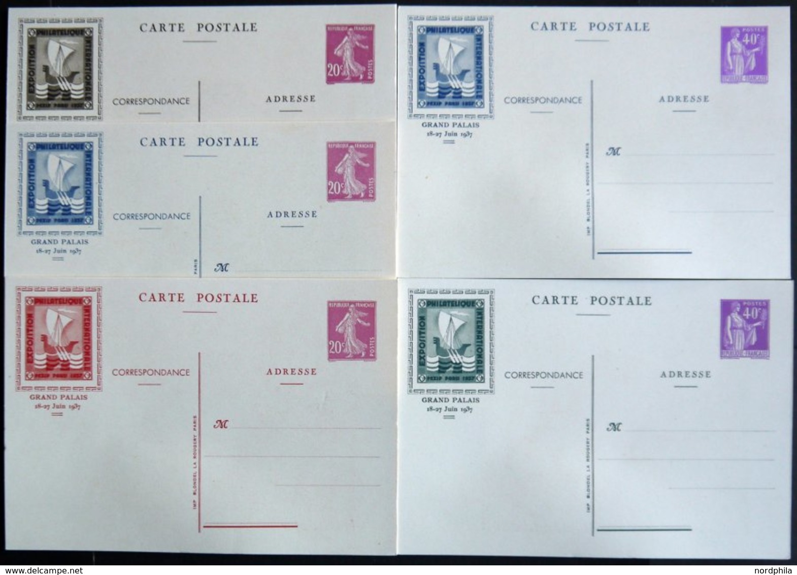 GANZSACHEN 1937, 20 Und 40 C. Ganzsachenkarten Pexip Paris, 5 Verschiedene Ungebrauchte Karten, Pracht - Sonstige & Ohne Zuordnung