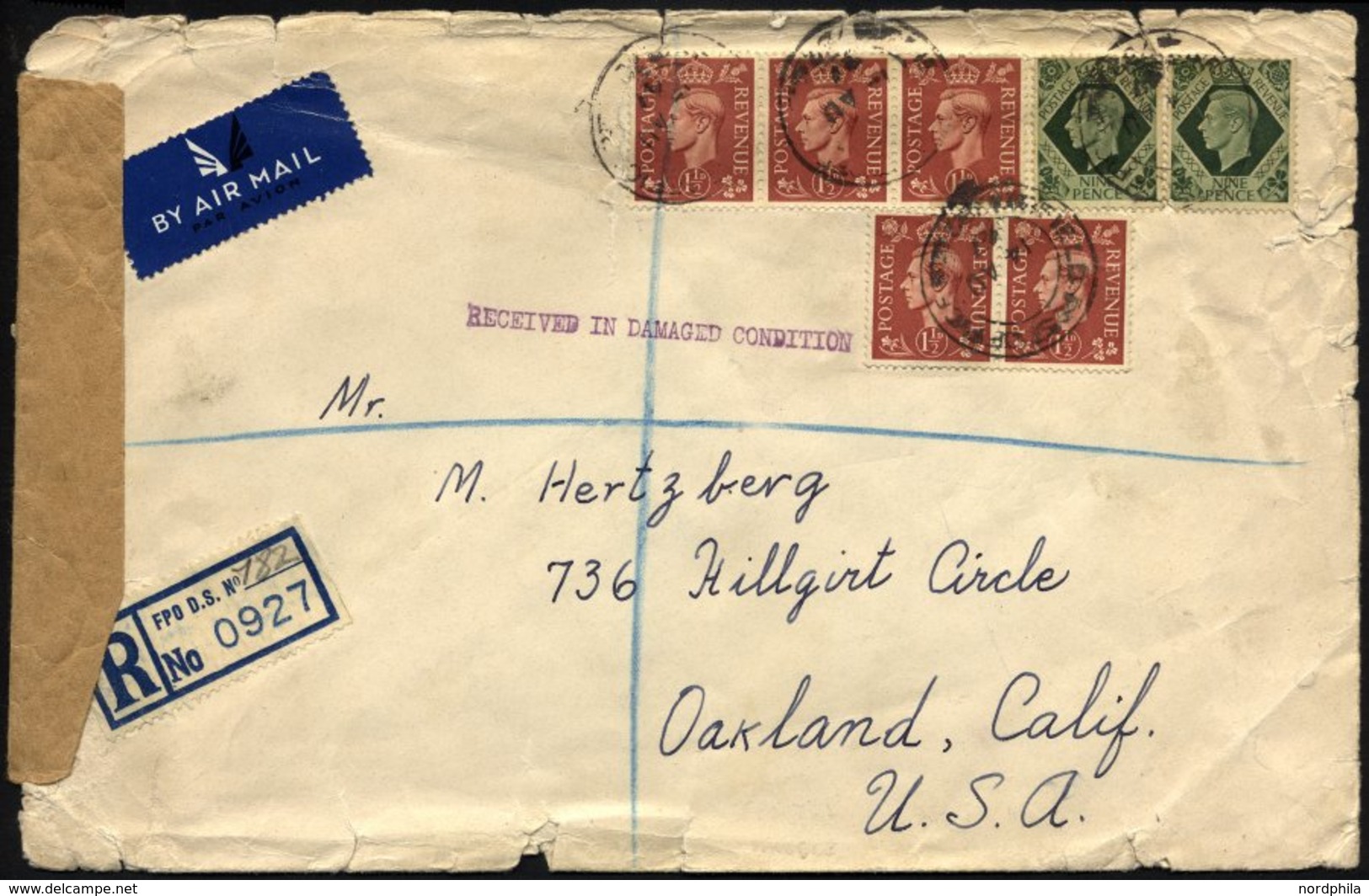BRITISCHE MILITÄRPOST 200,209 BRIEF, 1947, 11/2 (5x) Und 9 P. (2x) Mit K2 FIELD POST OFFICE/782 Auf Einschreibbrief (R-Z - Used Stamps
