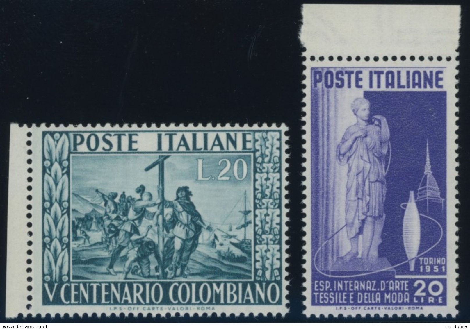 ITALIEN 832/3 **, 1951, Textilausstellung Und Kolumbus, Postfrisch, 2 Prachtwerte, Mi. 60.- - Mint/hinged