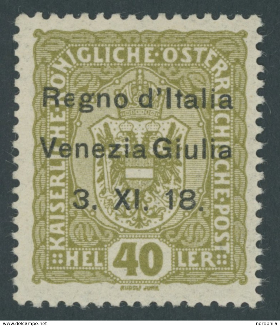 BES.GEB. JULISCH-VENETIEN 10 *, 1918, 40 H. Braunoliv, Falzrest, Pracht, Mi. 90.- - Venezia Giuliana
