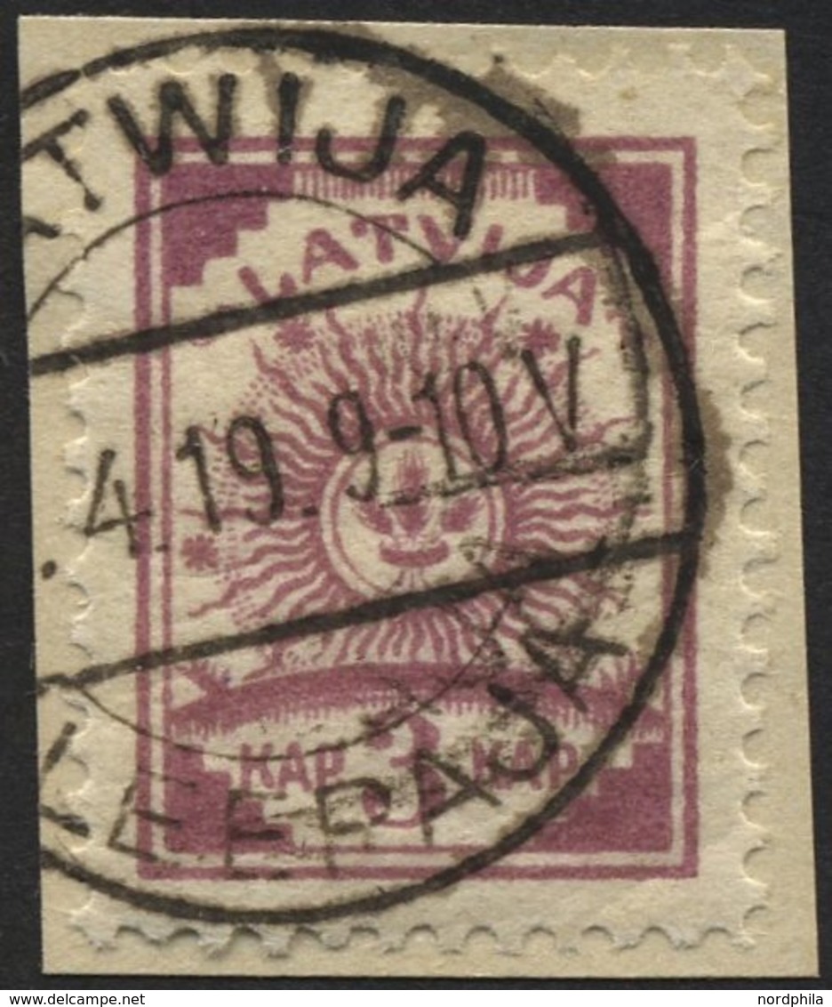 LETTLAND 6A BrfStk, 1919, 3 K. Lila, Gezähnt L 111/2, Prachtbriefstück, Mi. 50.- - Lettonia