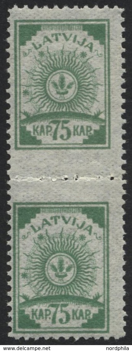 LETTLAND 14A Paar **, 1919, 75 K. Hellgrün, Gezähnt L 111/2, Im Senkrechten Paar, In Der Mitte Gezähnt L 9 3/4, Pracht,  - Lettland