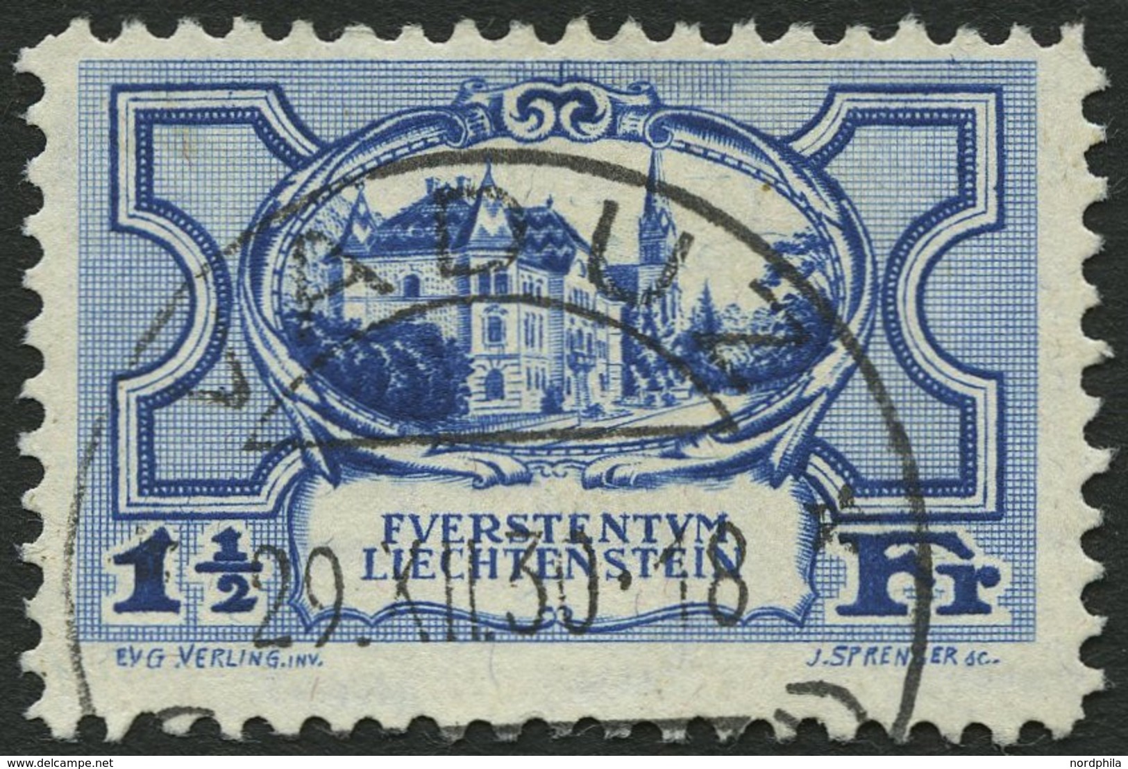 LIECHTENSTEIN 71 O, 1925, 11/2 Fr. Regierungsgebäude, Pracht, Mi. 130.- - Sonstige & Ohne Zuordnung