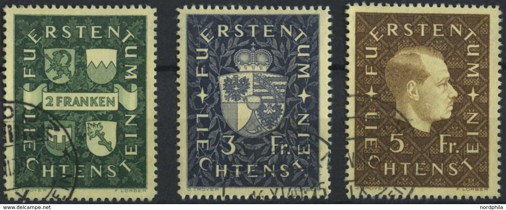 LIECHTENSTEIN 183-85 O, 1939, Wappen Und Fürst Franz Josef II, Prachtsatz, Mi. 140.- - Sonstige & Ohne Zuordnung
