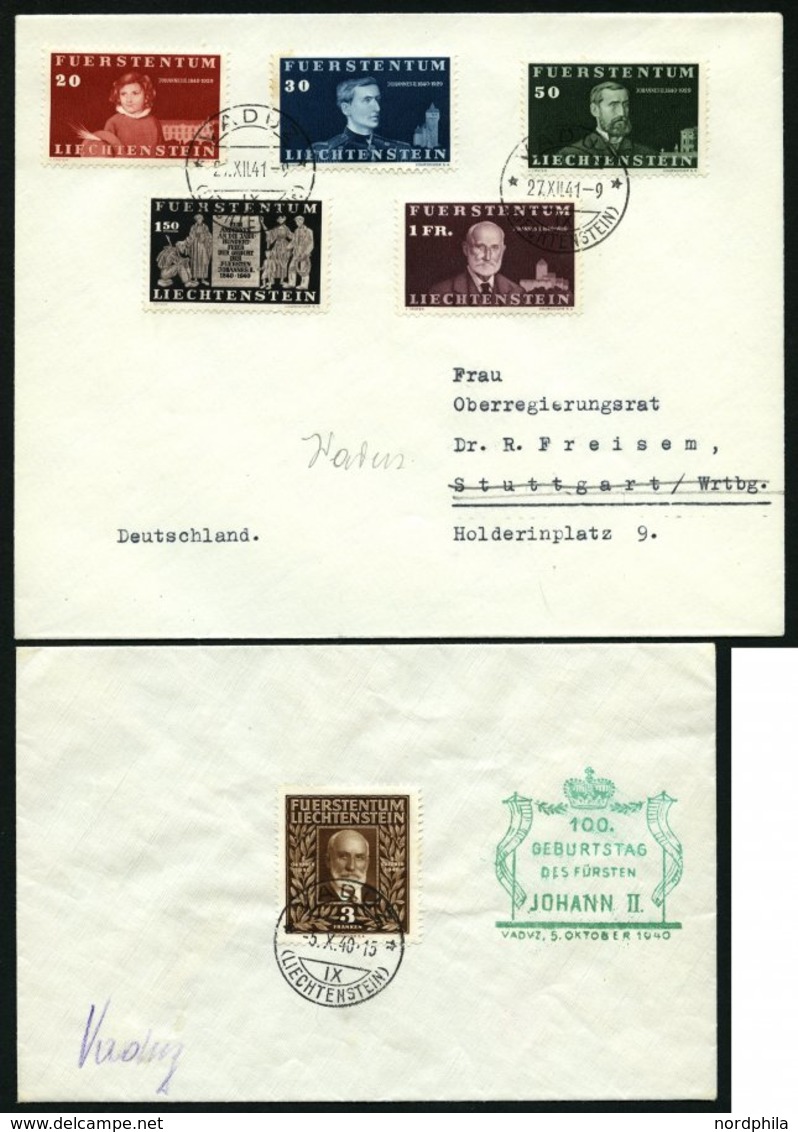LIECHTENSTEIN 186-91 BRIEF, 1940, 100. Geburtstag, Prachtsatz Auf 2 Belegen - Otros & Sin Clasificación