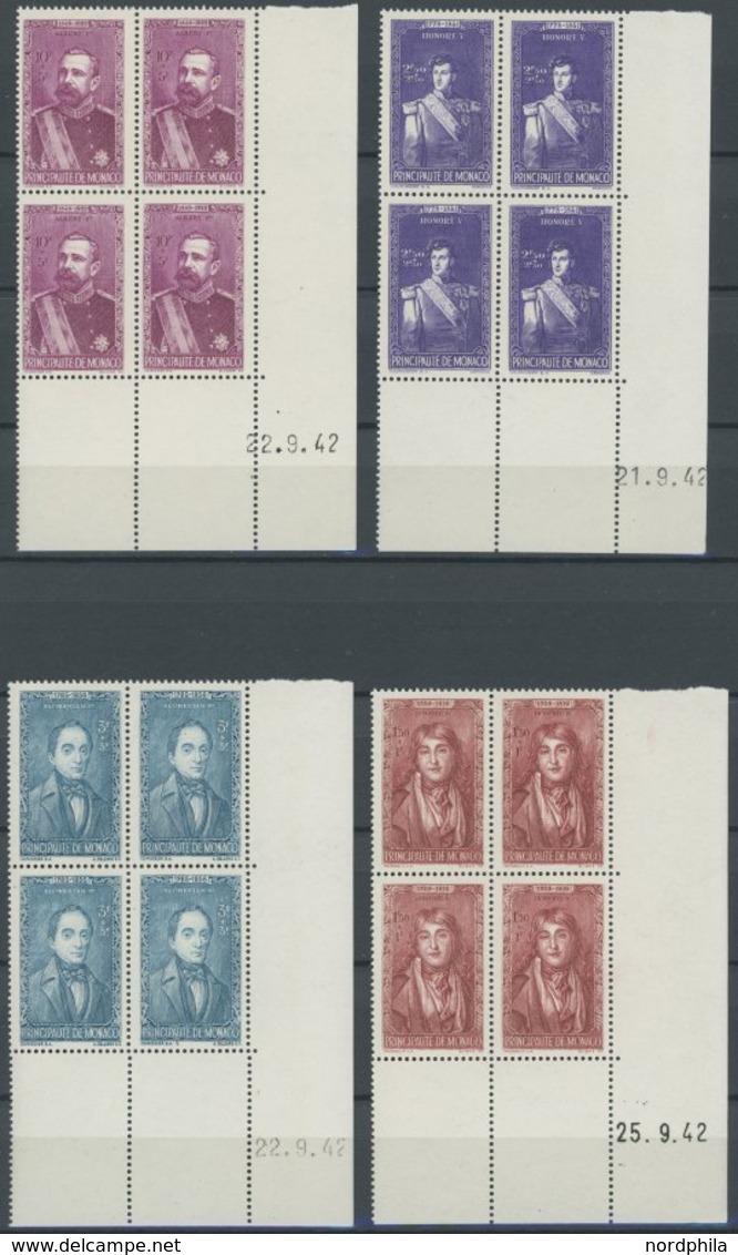 MONACO 273-87 VB **, 1942, Bildnisse Früherer Herrscher In Unteren Rechten Eckrandviererblocks Mit Druckdatum, Postfrisc - Sonstige & Ohne Zuordnung