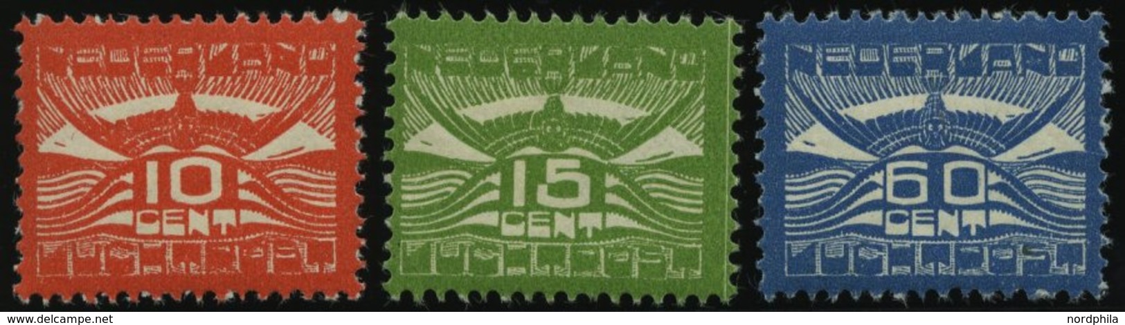 NIEDERLANDE 102-04 *, 1921, Flugpostmarken, Falzrest, Prachtsatz - Sonstige & Ohne Zuordnung