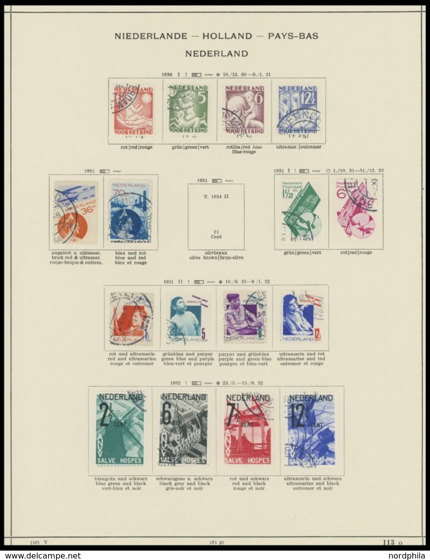 SAMMLUNGEN, LOTS O,* , Fast Nur Gestempelte Sammlung Niederlande Von 1852-1944 Auf Schaubekseiten (Text Bis 1957), Mit G - Netherlands