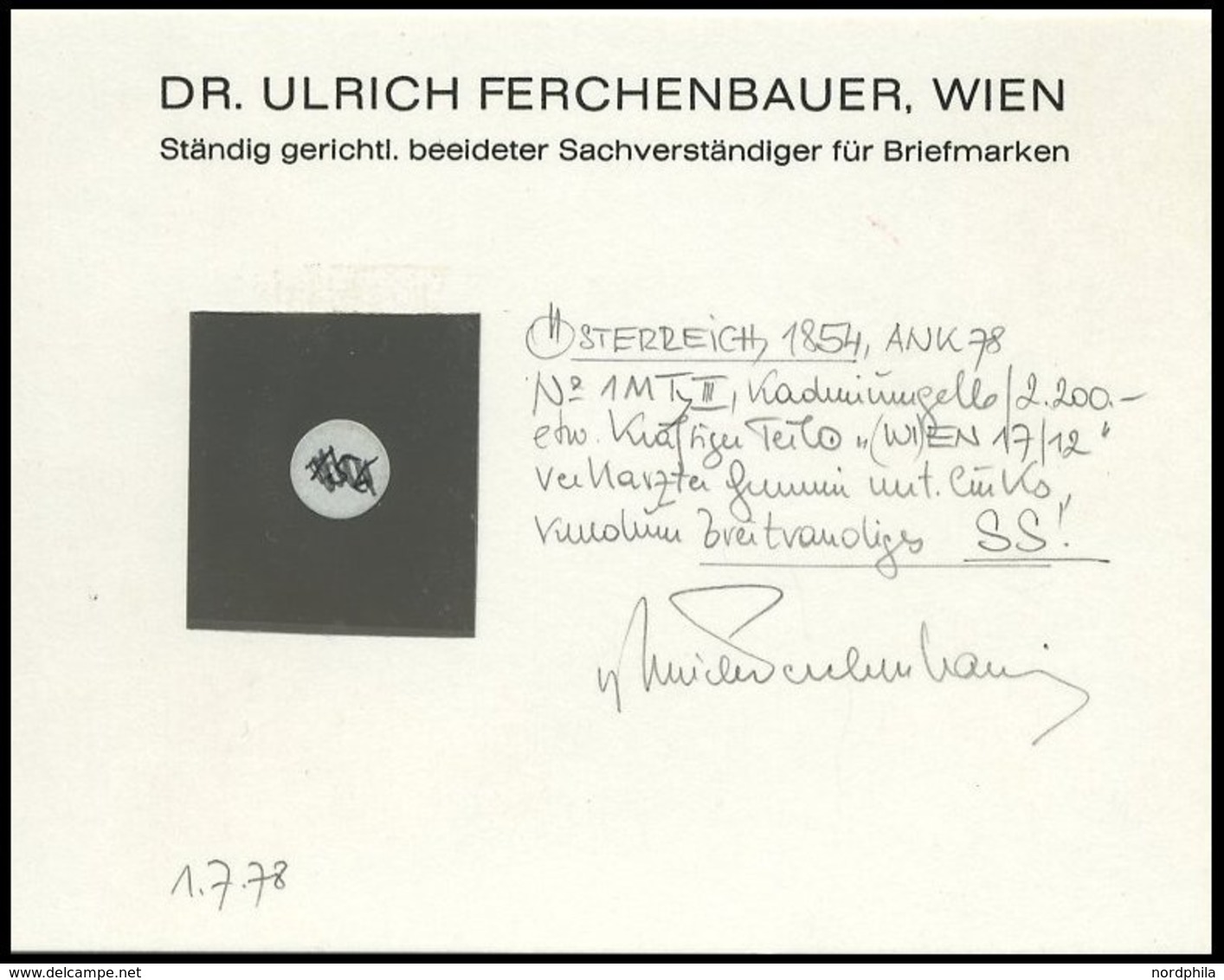 ÖSTERREICH 1Yd O, 1854, 1 Kr. Kadmiumgelb, Maschinenpapier, Type III, K1 (WI)EN, Breitrandig, Pracht, Befund Dr. Ferchen - Sonstige & Ohne Zuordnung