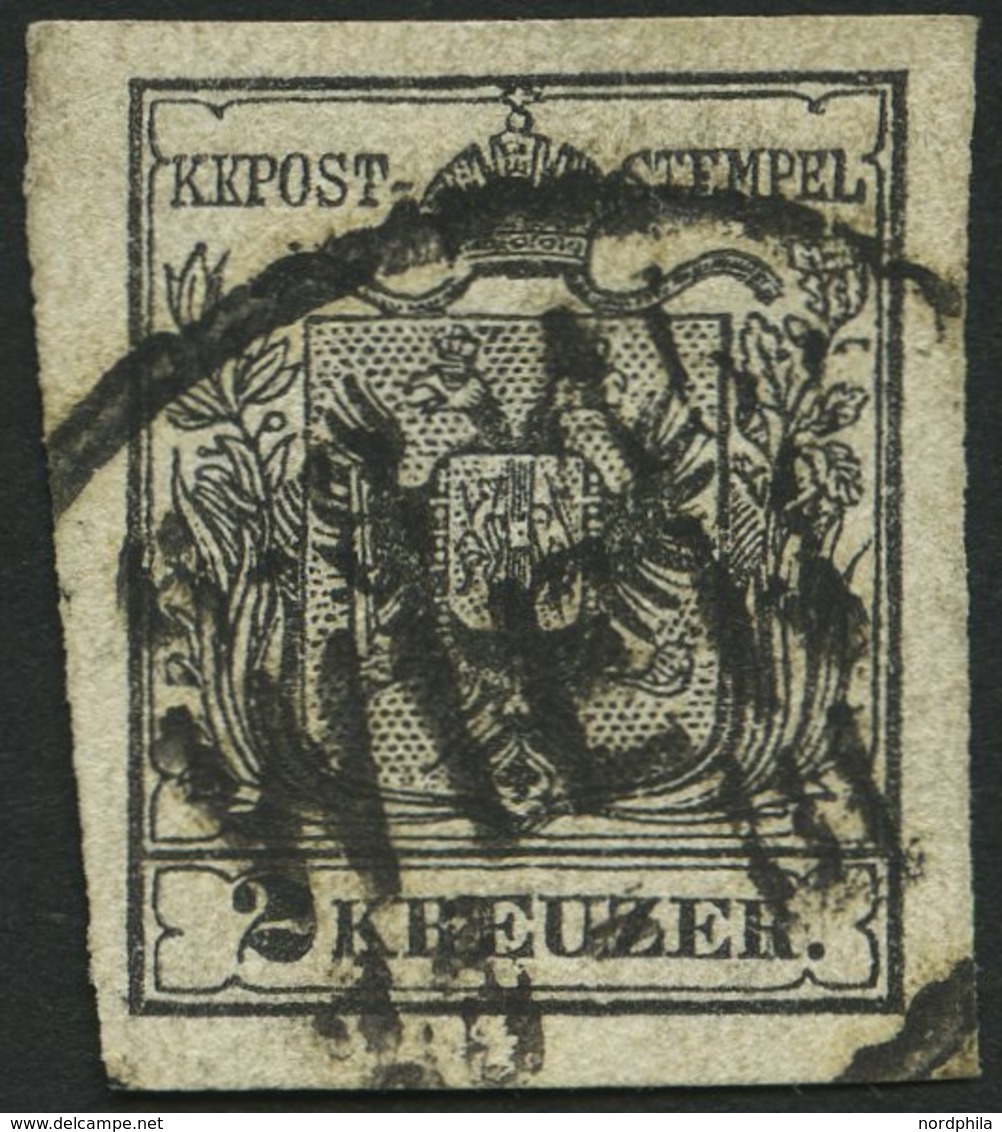 ÖSTERREICH 2Ya O, 1854, 2 Kr. Schwarz, Maschinenpapier, Mit Plattenfehler Beschädigung Am Linken Kronenband, Ovalstempel - Other & Unclassified