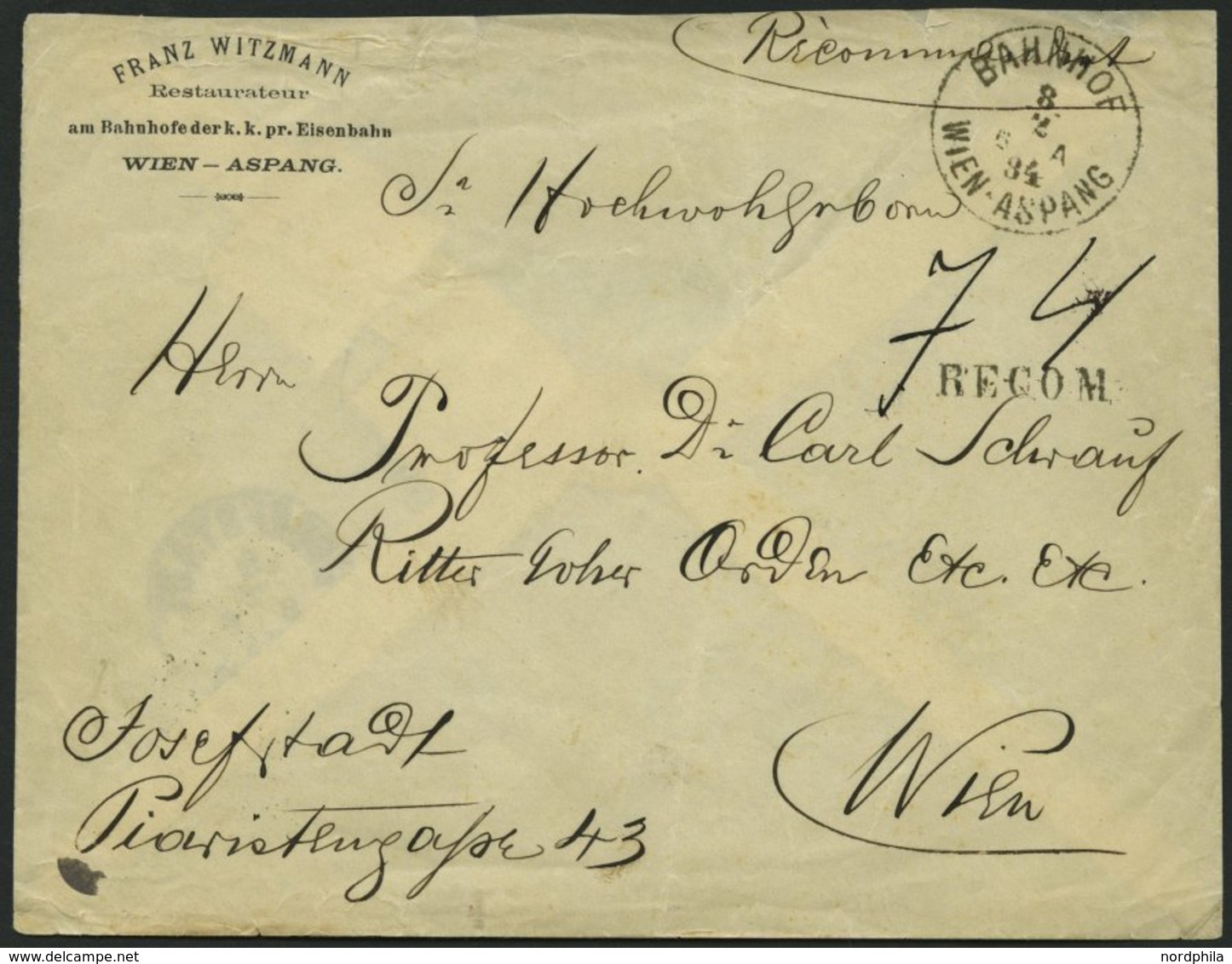 ÖSTERREICH 36II,46 BRIEF, Mischfrankatur: 1884, 3 Kr. Grün Und 5 Kr. Doppeladler, Rückseitig Auf Reco-Ortsbrief Mit K1 B - Sonstige & Ohne Zuordnung