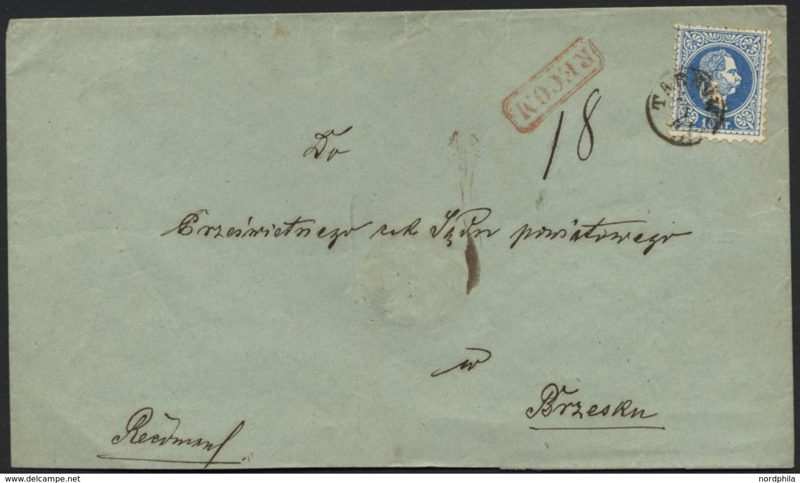 ÖSTERREICH 38I BRIEF, 1867, 10 Kr. Blau, Grober Druck, 2x (vorder- Und Rückseitig) Auf Brief Von TARNOW (Fingerhutstempe - Other & Unclassified