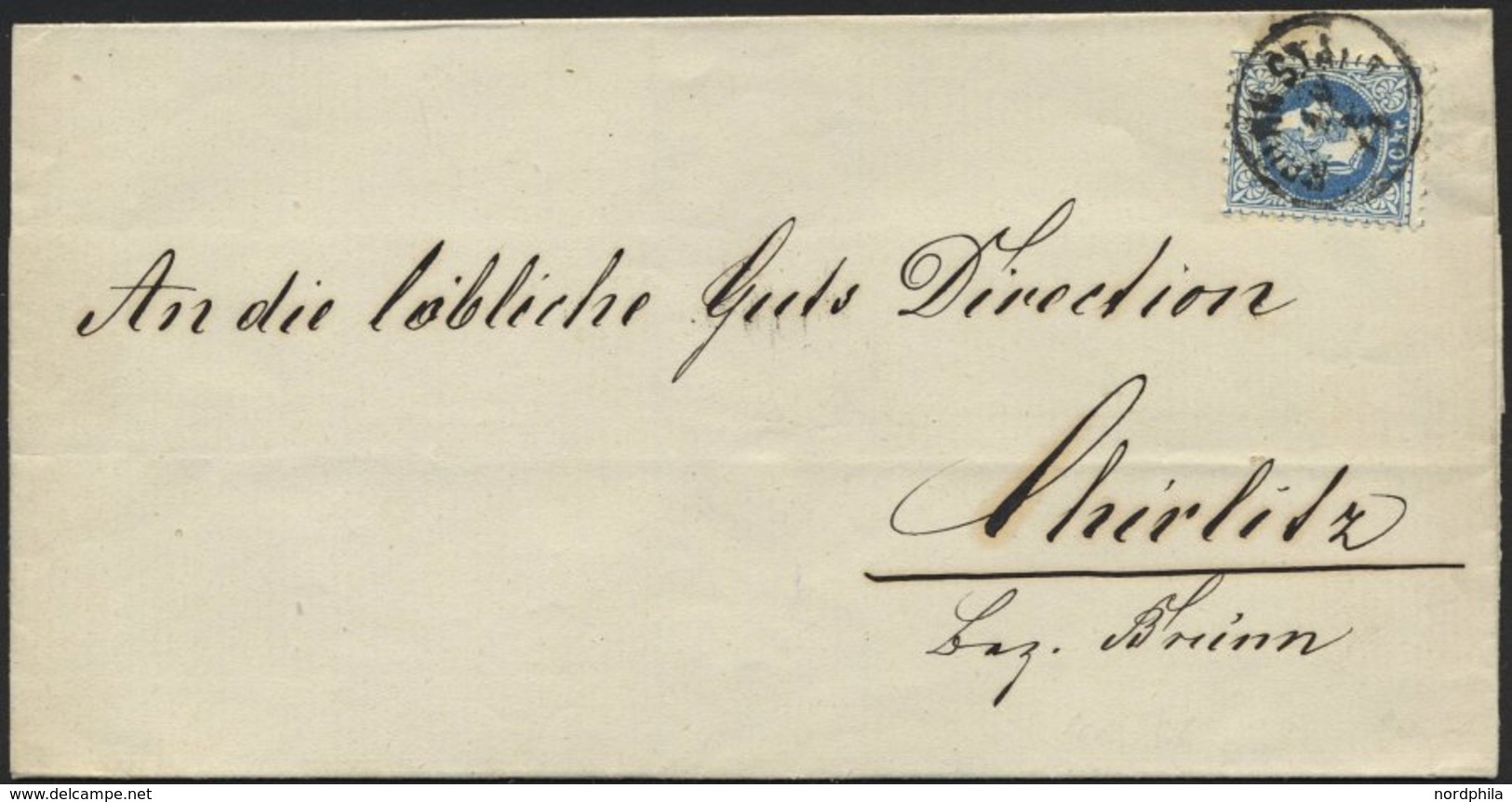 ÖSTERREICH 38I BRIEF, 1872, 10 Kr. Blau, Grober Druck, Auf Brief Von BRÜNN Nach Chirlitz, Pracht - Sonstige & Ohne Zuordnung