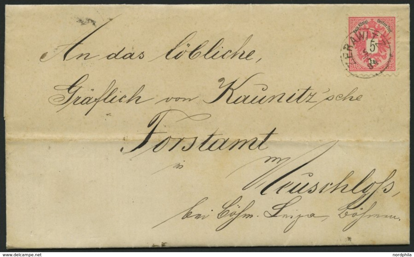 ÖSTERREICH 46 BRIEF, 1884, 5 Kr. Doppeladler Auf Brief Mit K1 Zerawitz Nach Neuschloß, Pracht - Altri & Non Classificati
