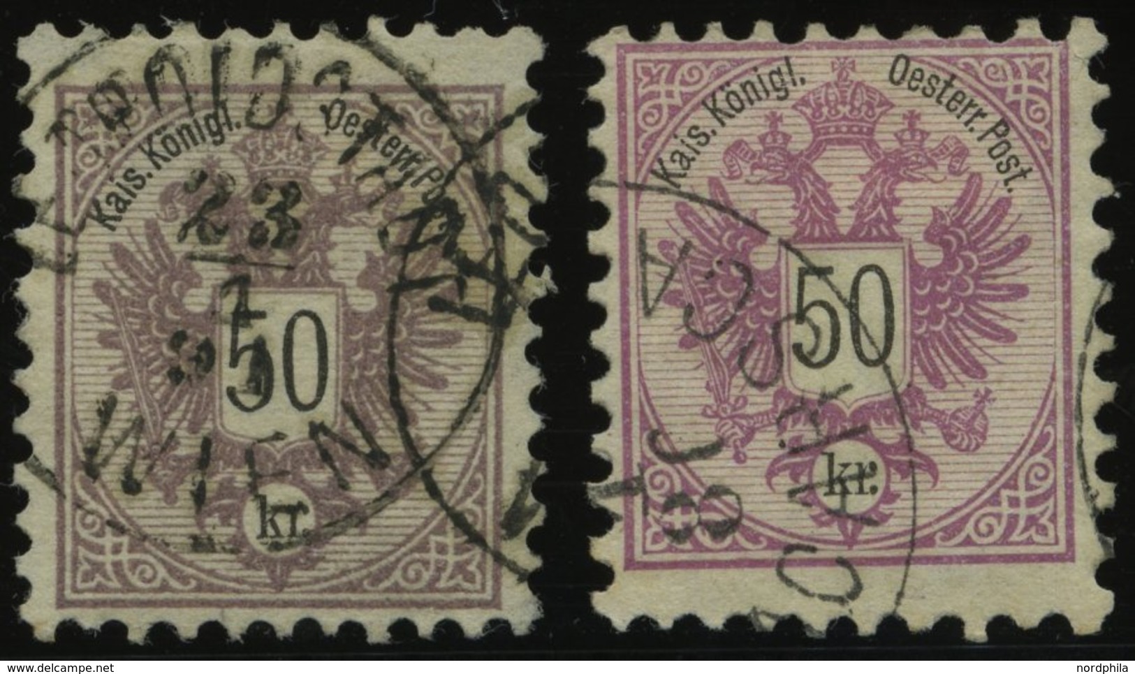 ÖSTERREICH 49a,b O, 1883, 50 Kr. Doppeladler, Beide Farben, 2 Prachtwerte, Mi. 200.- - Sonstige & Ohne Zuordnung