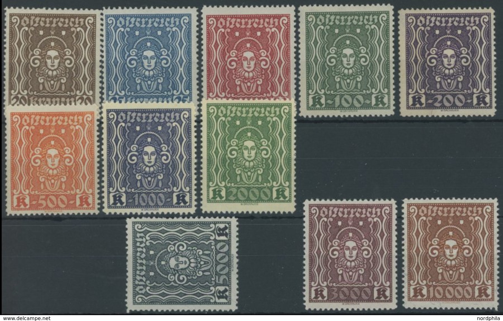 ÖSTERREICH 1918-1938 398-408A **, 1922, Frauenkopf, Gezähnt L 121/2, Postfrischer Prachtsatz (11 Werte), Mi. 100.- - Used Stamps