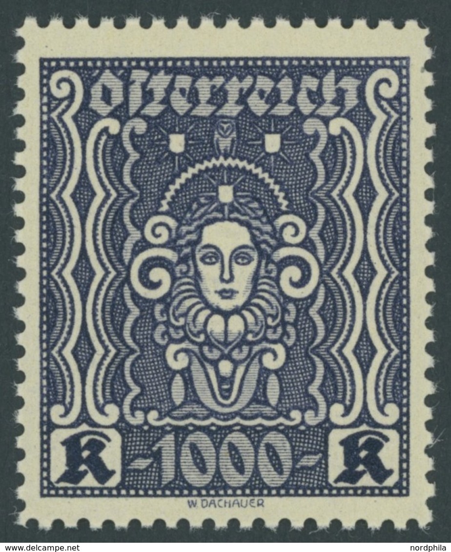 ÖSTERREICH 1918-1938 404B **, 1922, 1000 Kr. Schwarzblauviolett, Gezähnt L 111/2, Postfrisch, Pracht, Mi. 600.- - Gebraucht