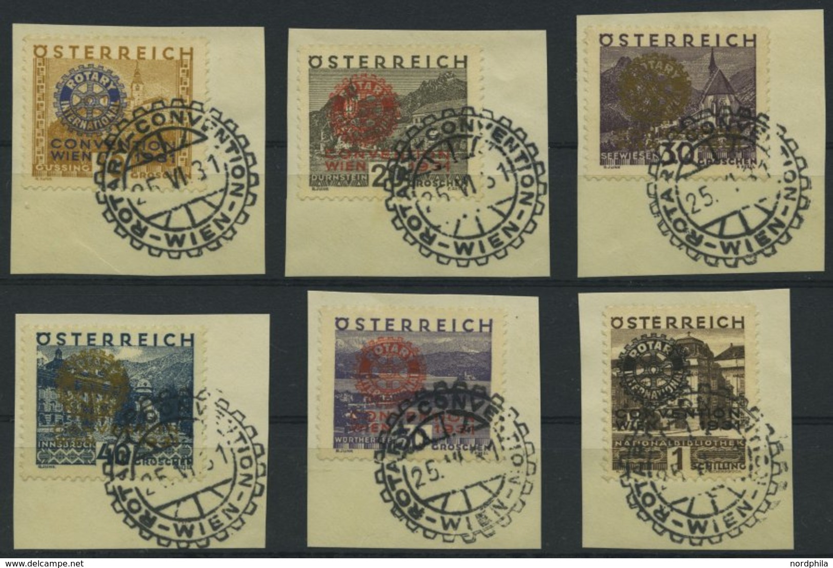 ÖSTERREICH 518-23 BrfStk, 1931, Rotary, Sonderstempel, Prachtsatz Auf Briefstücken - Used Stamps