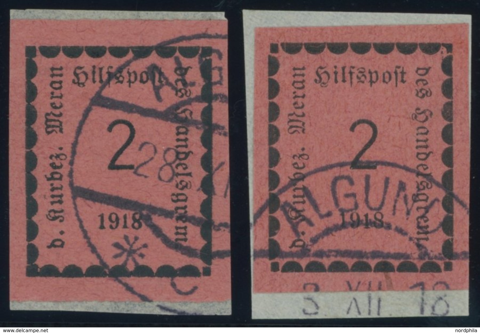 HILFSPOST MERAN 1PFI BrfStk, 1918, 2 H. Schwarz Auf Rosa Mit Plattenfehler Linkes Unteres Quadrat Der Umrandung Nur Noch - Merano