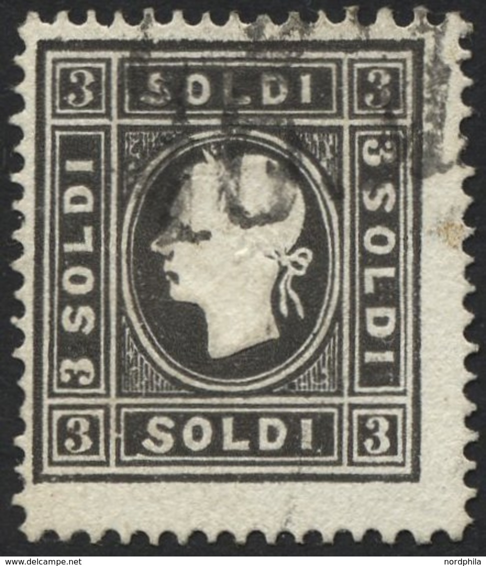 LOMBARDEI UND VENETIEN 7IIa O, 1859, 3 So. Schwarz, Type II, Pracht, Mi. 120.- - Lombardo-Venetien