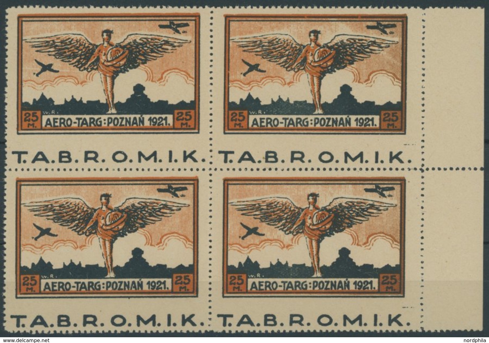 POLEN I VB **, 1921, 25 M. Halbamtlicher Vorläufer Im Viererblock, Ohne Zähnung Zwischen Marke Und Zierfeld, Postfrisch, - Sonstige & Ohne Zuordnung