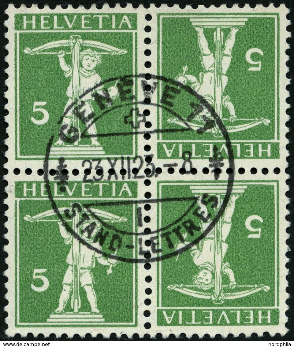 ZUSAMMENDRUCKE K 5II Paar O, 1909, Tellknabe Kehrdruck 5 + 5, Type II, Zentrisch Gestempelter Viererblock, Pracht, RR! - Zusammendrucke