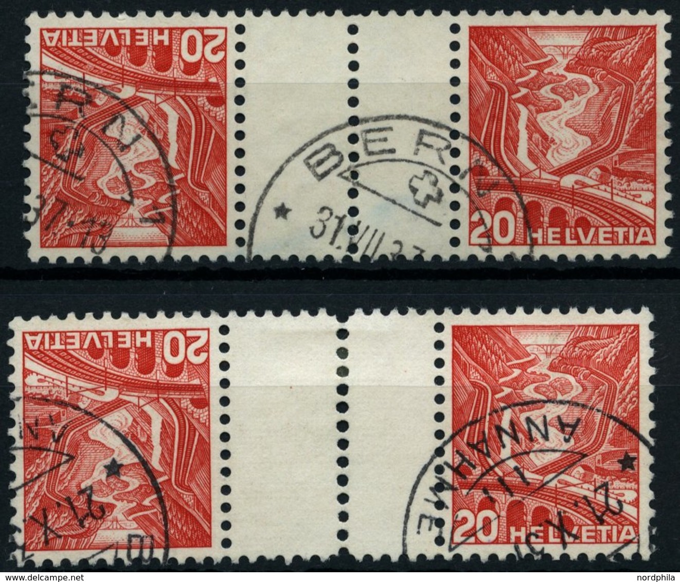 ZUSAMMENDRUCKE KZ 11yC,zC O, 1937, Landschaften Kehrdrucke 20 + Z + 20, Beide Gummierungen, Zwischensteg Senkrecht Gezäh - Zusammendrucke