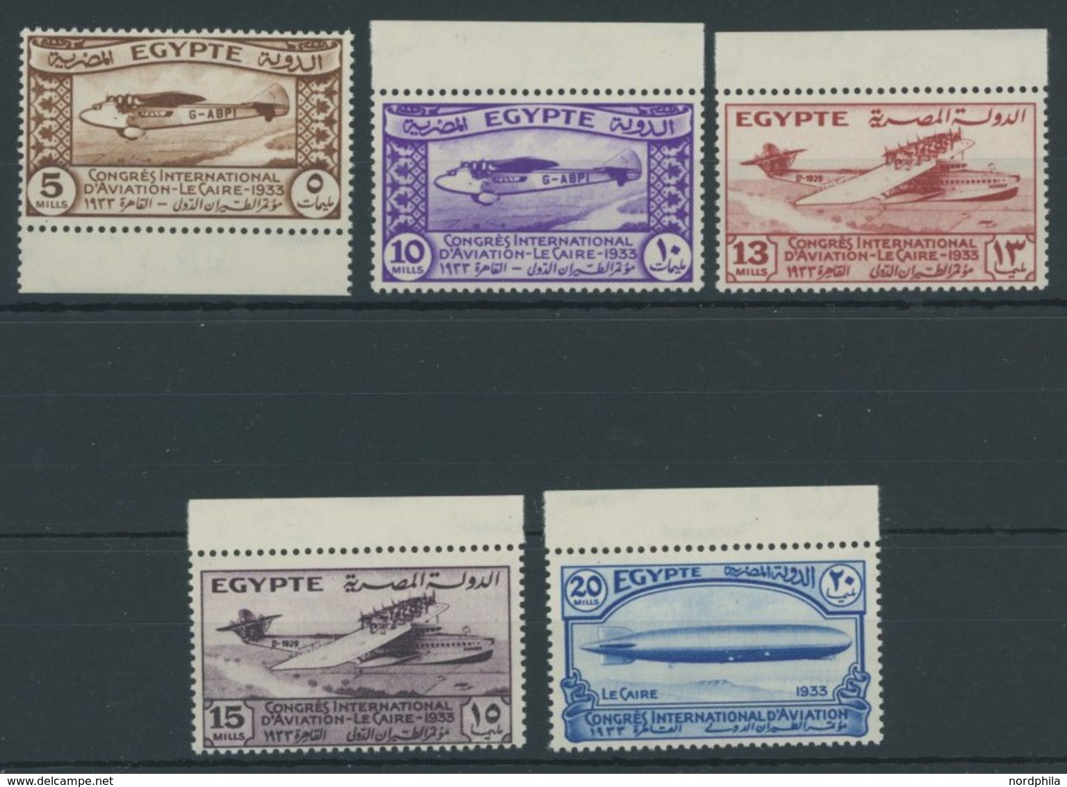 ÄGYPTEN 186-90 **, 1933, Luftfahrtkongress, Postfrischer Prachtsatz - Briefe U. Dokumente