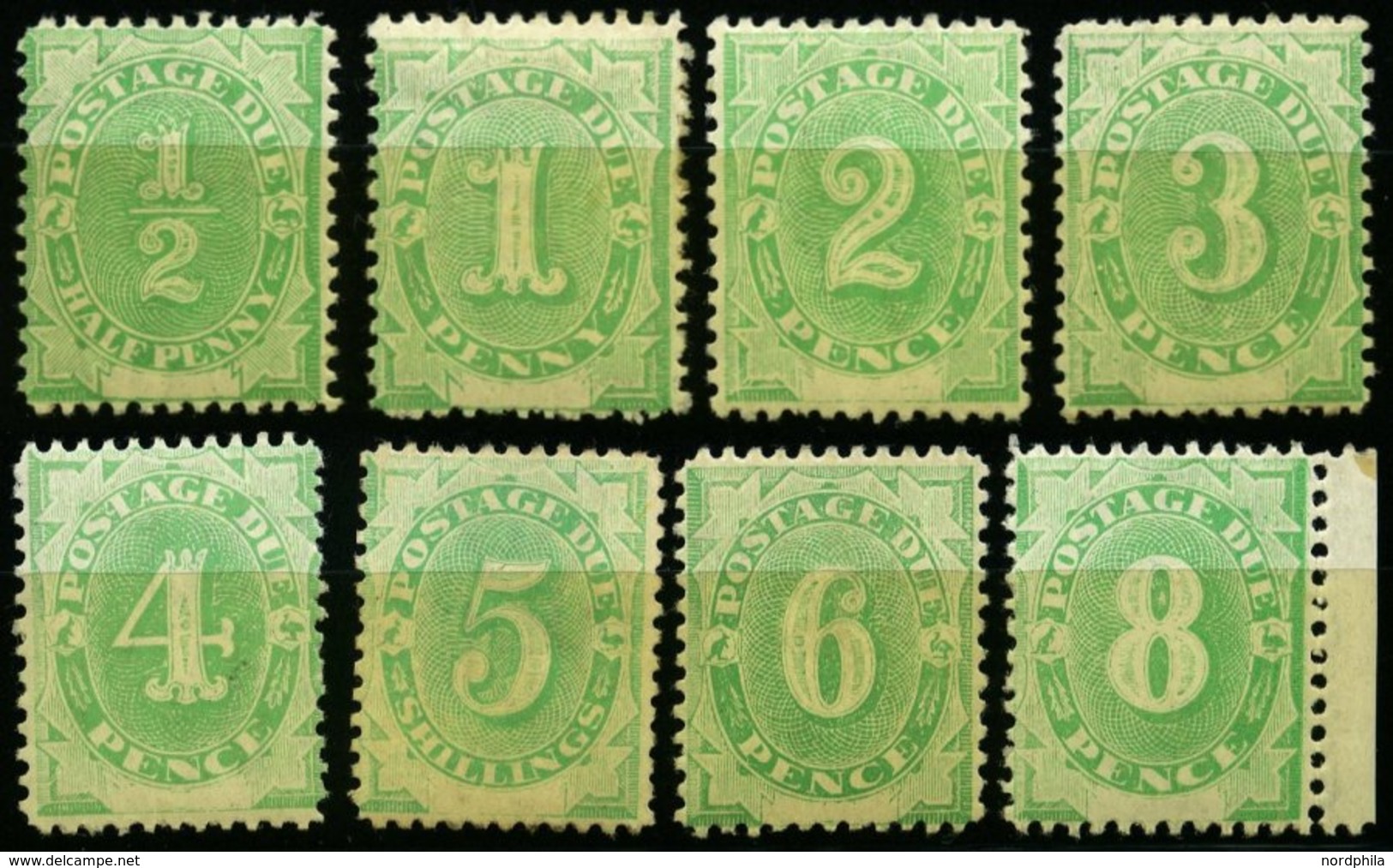 PORTOMARKEN P 1-12I *, 1902, Ziffer, Type I, Falzreste, Prachtsatz (8 Werte), Mi. 504.- - Portomarken