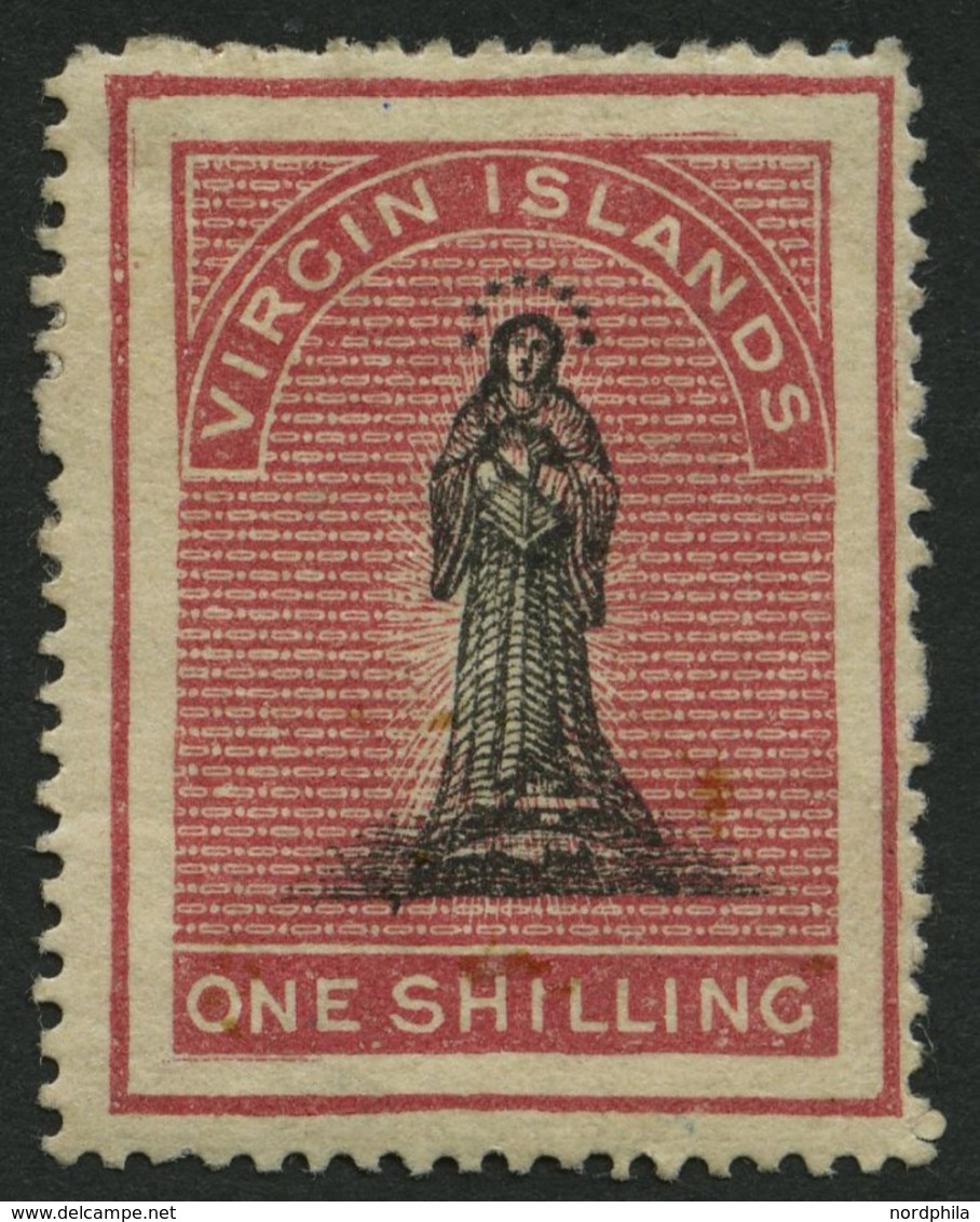 JUNGFERNINSELN 4AaI *, 1866, 1 Sh. Karmin, Schwarzweißer Rand, Papier Weiß, Einfache Einfassungslinien, Stärkere Falzres - British Virgin Islands