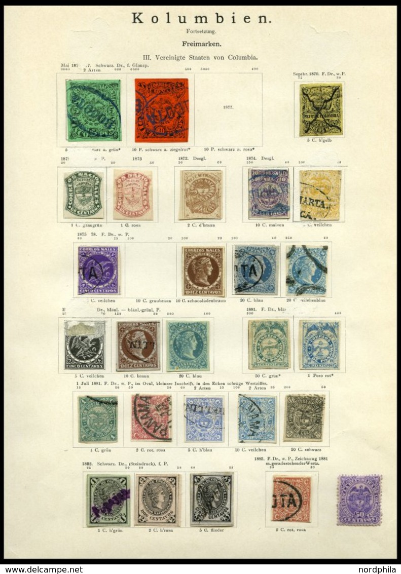 KOLUMBIEN (*),o,Brief , Alter Sammlungsteil Kolumbien Bis Ca. 1900, Mit 60 Werten Und 2 Belegen, Etwas Unterschiedlich,  - Kolumbien