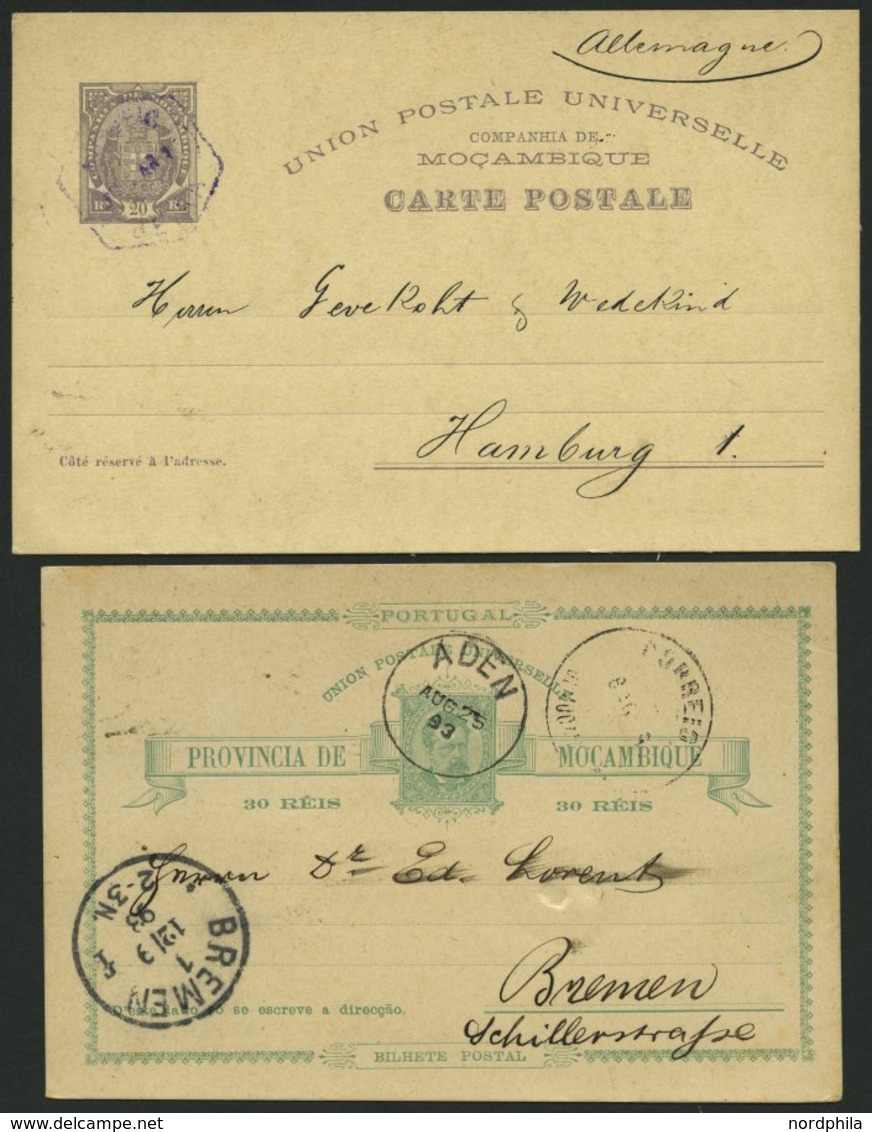 Mosambik 1893/1911, 2 Gebrauchte Ganzsachenkarten Nach Deutschland, Pracht - Mosambik