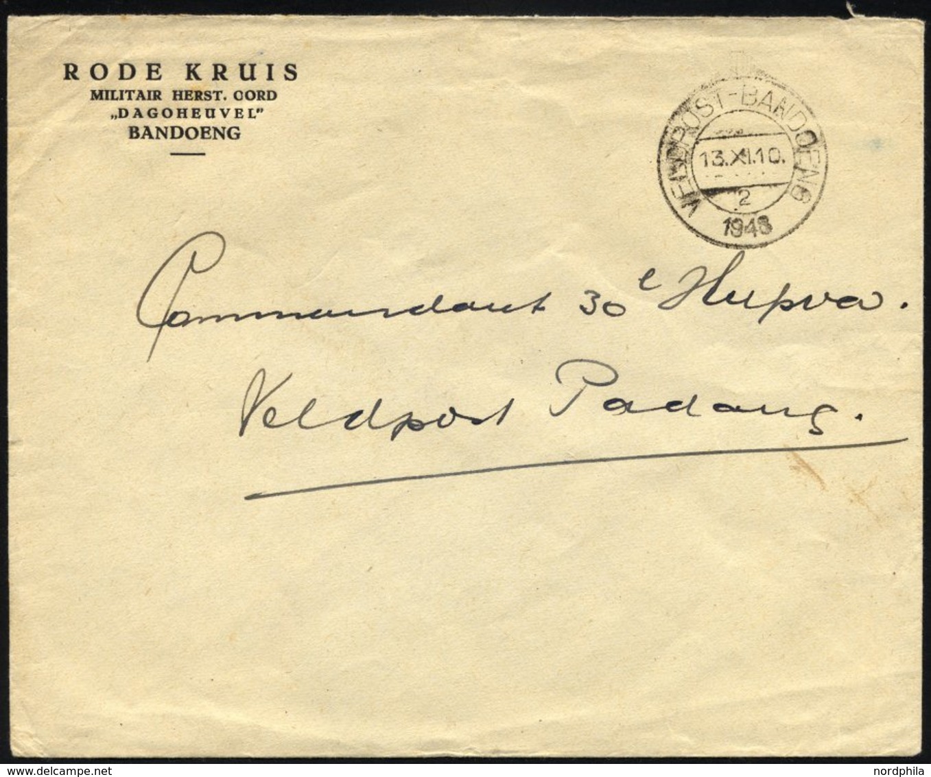 NIEDERLÄNDISCH-INDIEN 1948, Militär-Dienstpost Des Roten Kreuzes Bandung Mit Feldpoststempel Nach Pading, Feinst - Indie Olandesi