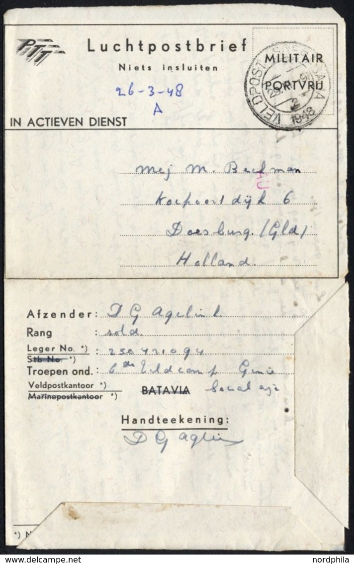NIEDERLÄNDISCH-INDIEN 1948, K2 VELDPOST-SOERABAJA/2/1948 Auf Luft-Feldpost-Vordruckbrief IN ACTIEVEN DIENST, Pracht - Niederländisch-Indien