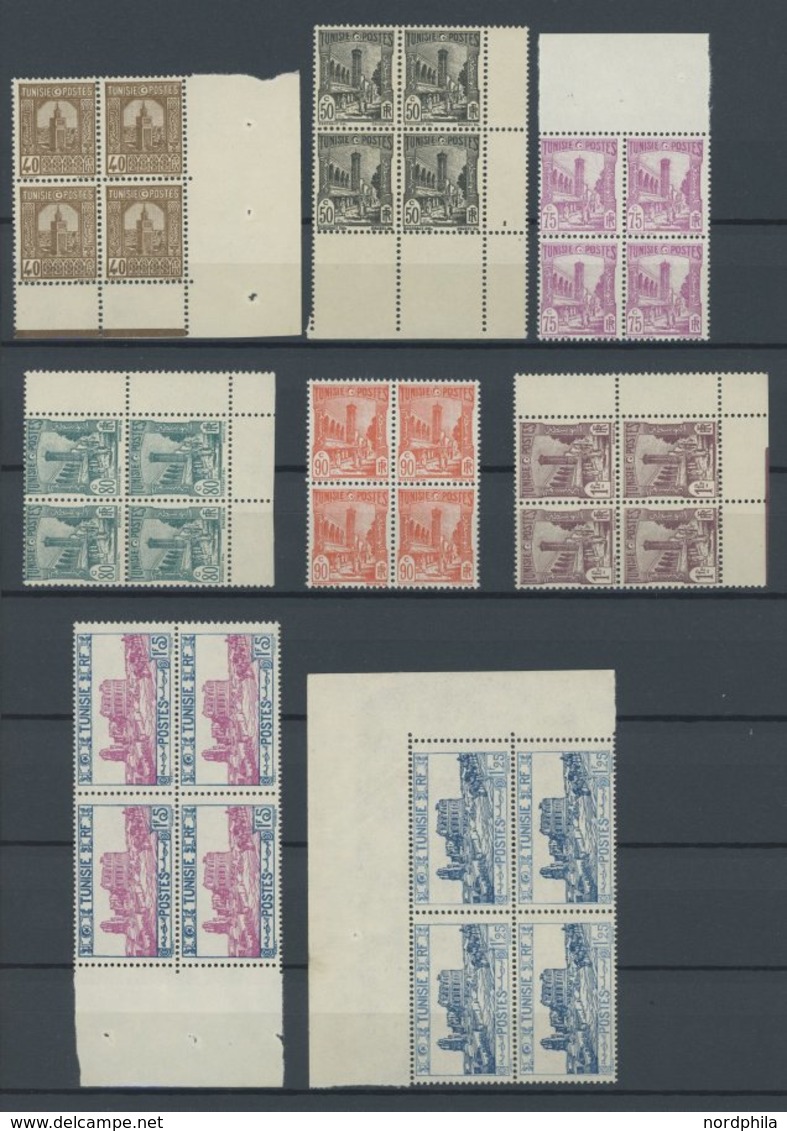 TUNESIEN 120-27,29-45 VB **, 1926/8, Land Und Leute, 25 Werte In Postfrischen Viererblocks (meist Aus Der Bogenecke), Fa - Tunesien (1956-...)