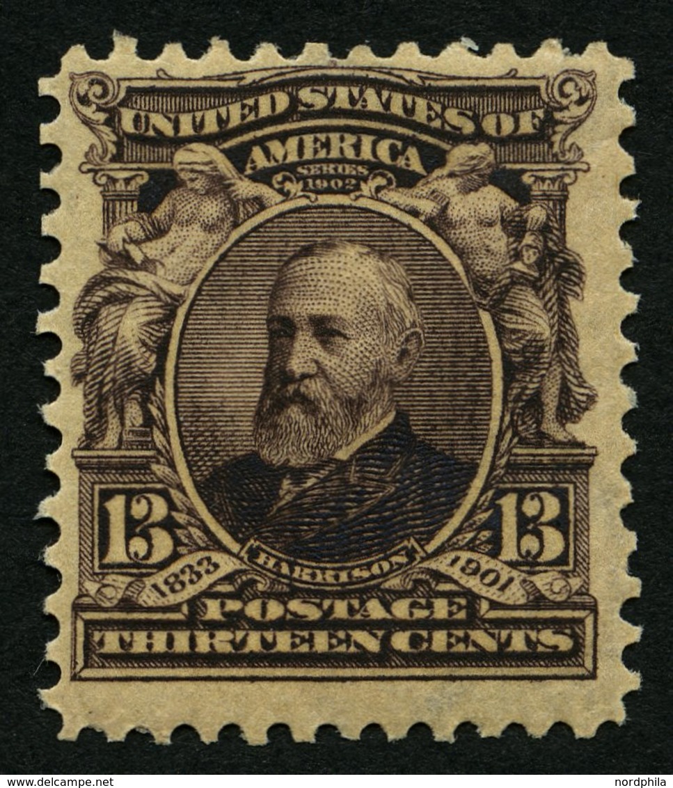 USA 146 **, Scott 308, 1902, 13 C. Harrison, Wz. 1, Gezähnt L 12, Postfrisch, Pracht, $ 100.- - Usados