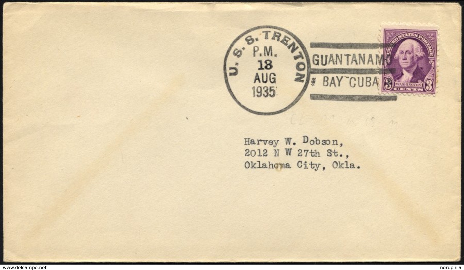 FELDPOST 1935, Brief Mit K1 Des US-Kriegsschiffes U.S.S. TRENTON Aus Guantanamo, Pracht - Other & Unclassified
