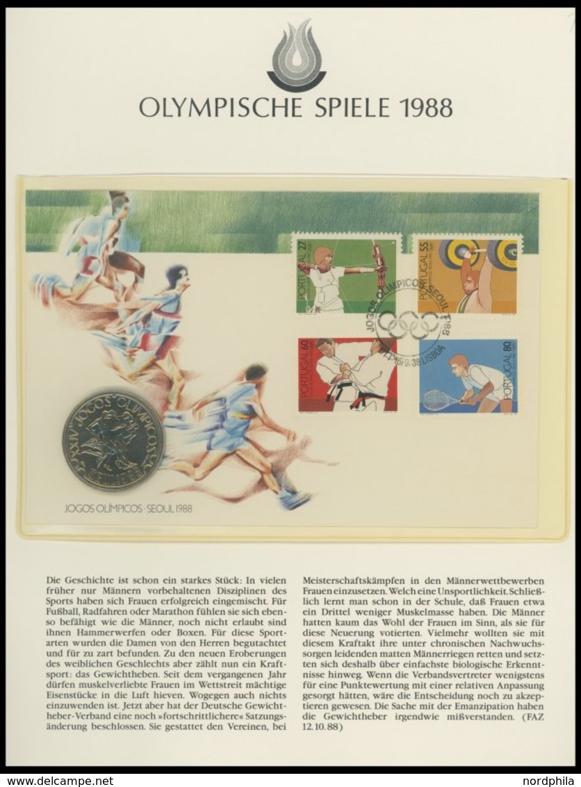 SPORT **,Brief , Olympische Spiele 1988 in 4 Borek Spezialalben mit Goldmünze China Mint, Peking, Schwerttanz, PP, Klein