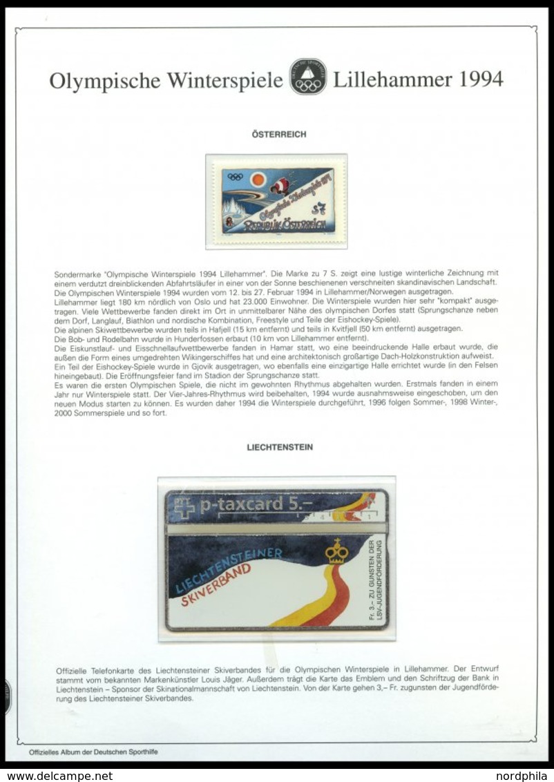 SPORT **,Brief , Olympische Winterspiele Lillehammer 1994, offizielles Album der Dt. Sporthilfe mit gezähnten und ungezä