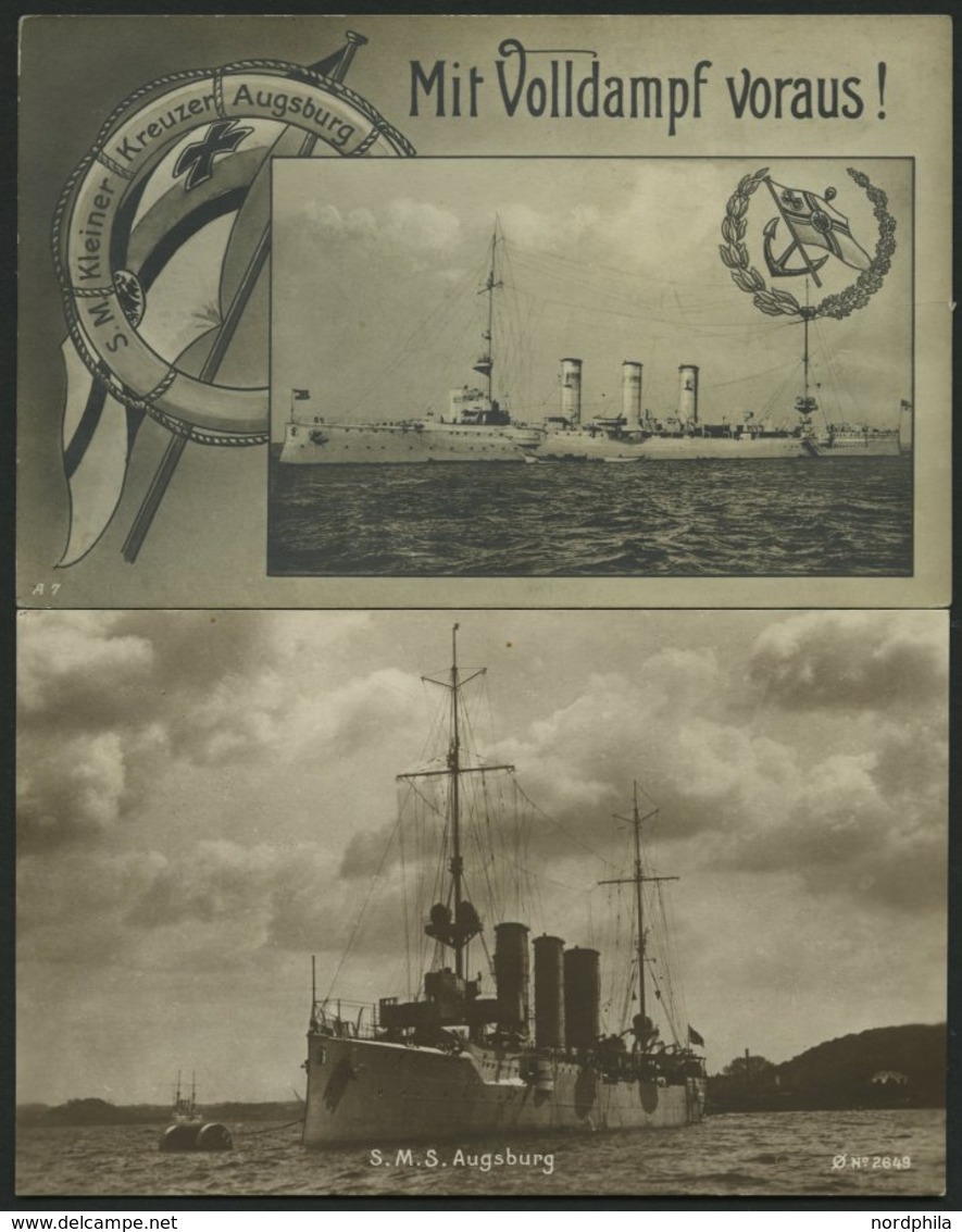 ALTE POSTKARTEN - SCHIFFE KAISERL. MARINE BIS 1918 S.M.S. Augsburg, 3 Ungebrauchte Karten, Z.T. Etwas Fleckig - Krieg